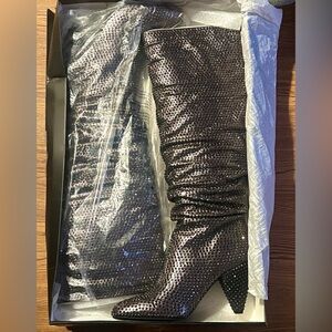 INC International Concepts Black Sequined Over-the-Knee Boots